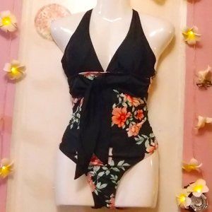 Floral (S) Front Tied One-Piece Swimsuit